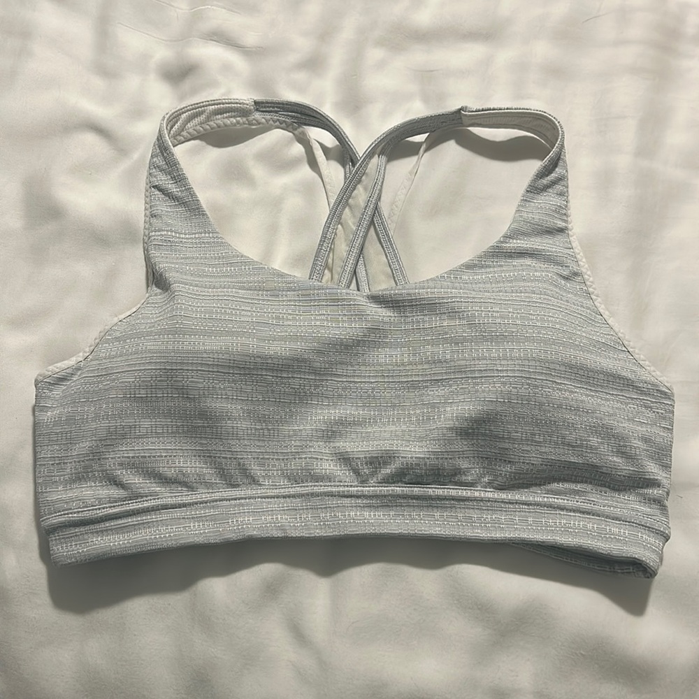 Athleta, grey and white sports bra with pads, size M